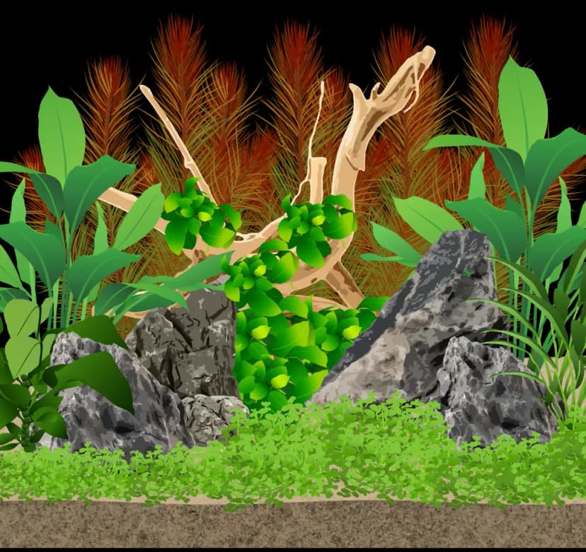 a user designed cube shaped aquarium with plants and rocks